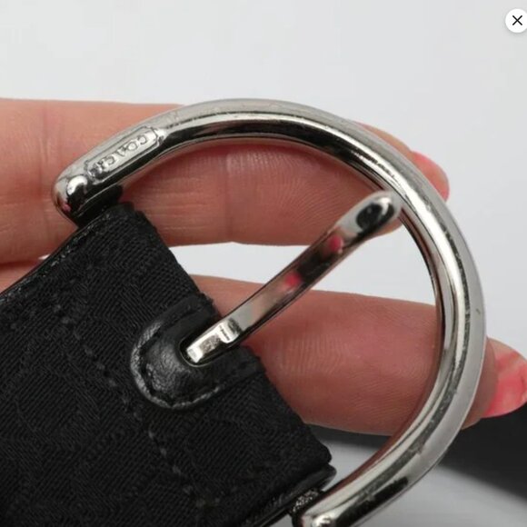 Coach Signature Jacquard Black Canvas Leather Belt Classic Monogram Silver K8 - Picture 9 of 16